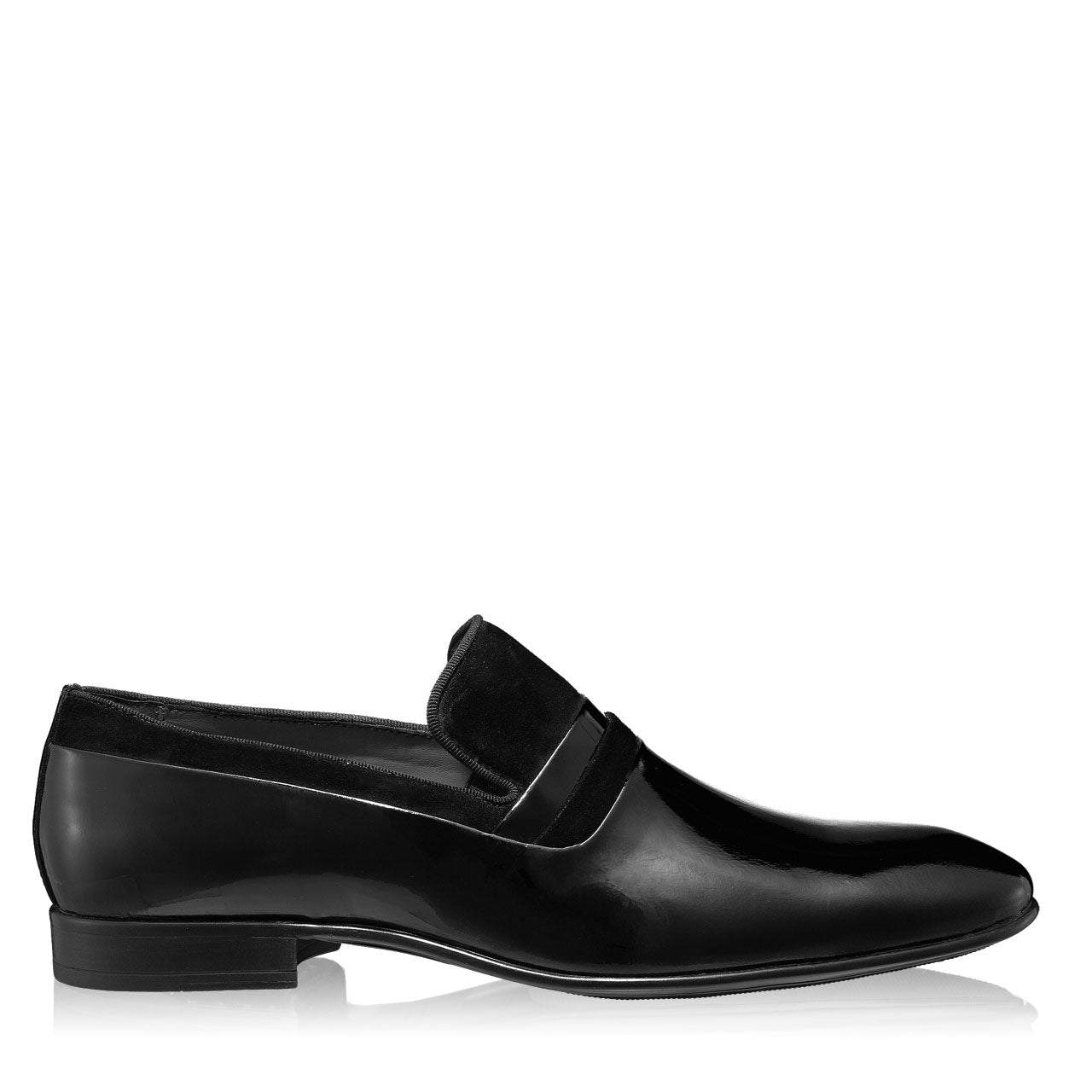 Pantofi eleganti barbati din piele lacuita si piele intoarsa.