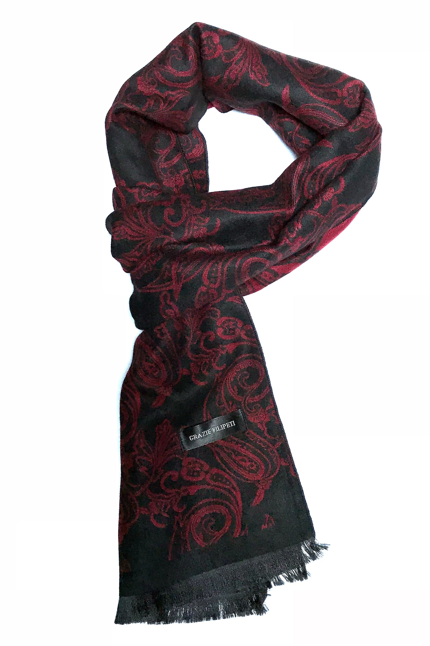 ESARFA DIN CASMIR NEAGRA CU MODELE PAISLEY