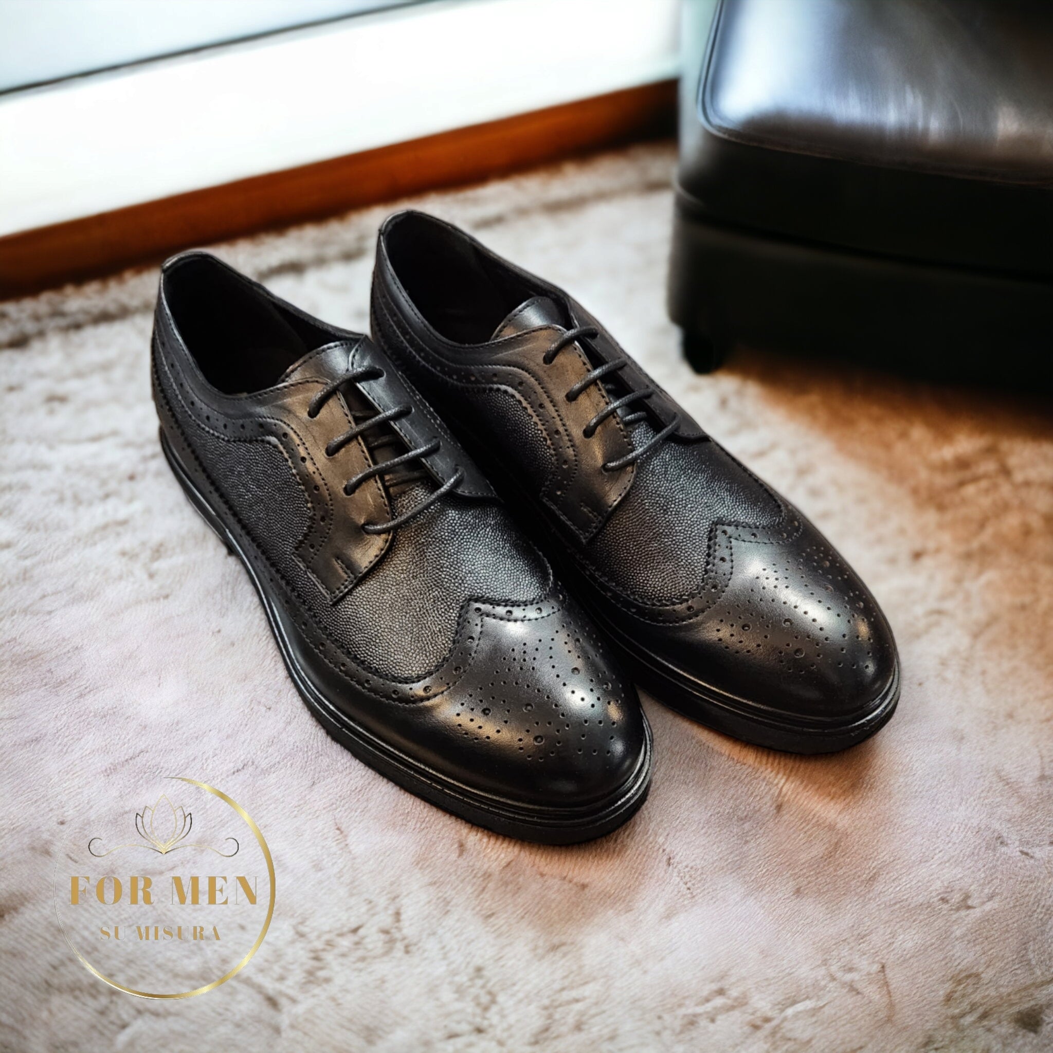 Pantofi negri eleganți din piele naturală, pentru bărbați