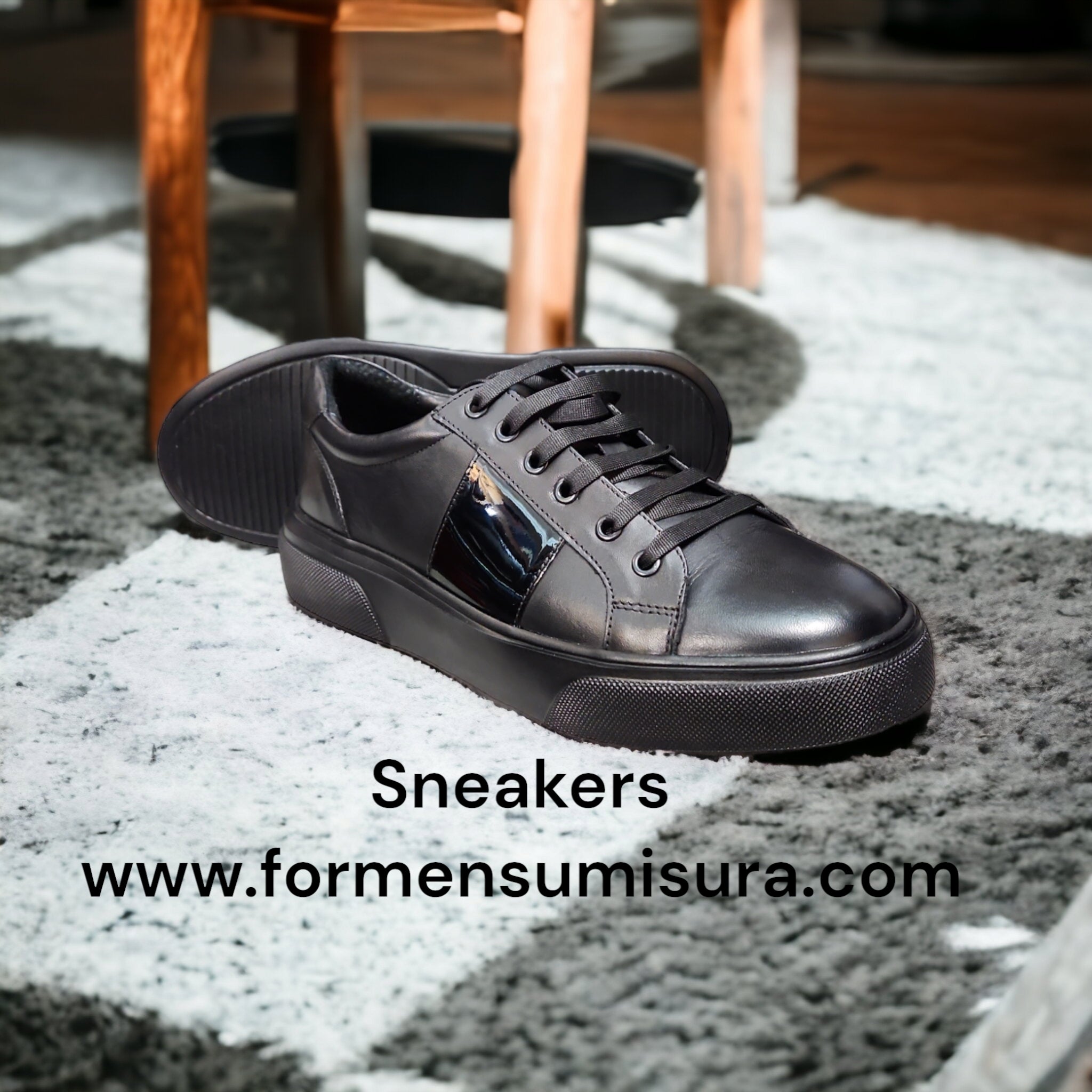 Sneaker negri din piele naturala