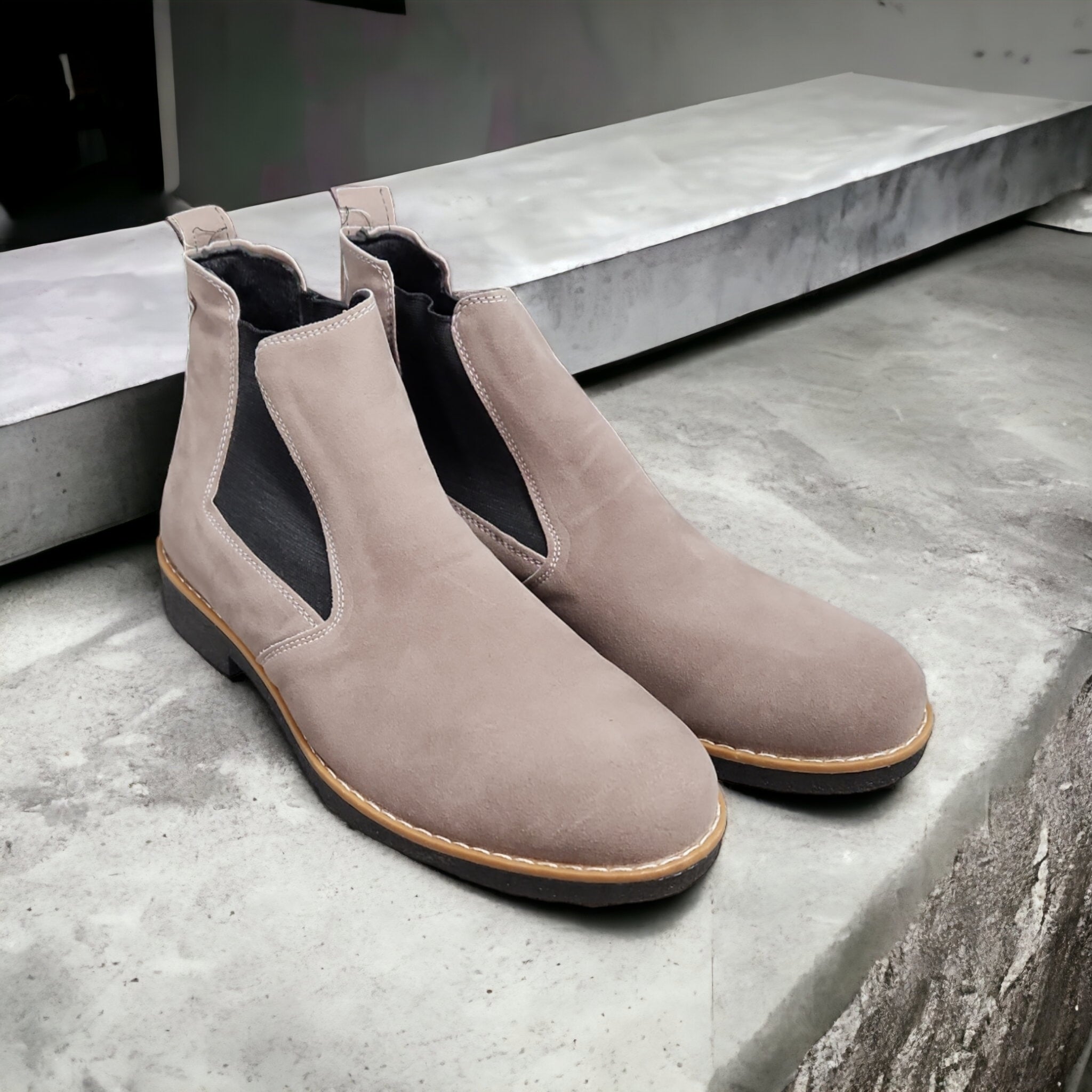 Ghete CHELSEA PIELE  INTOARSA GRI