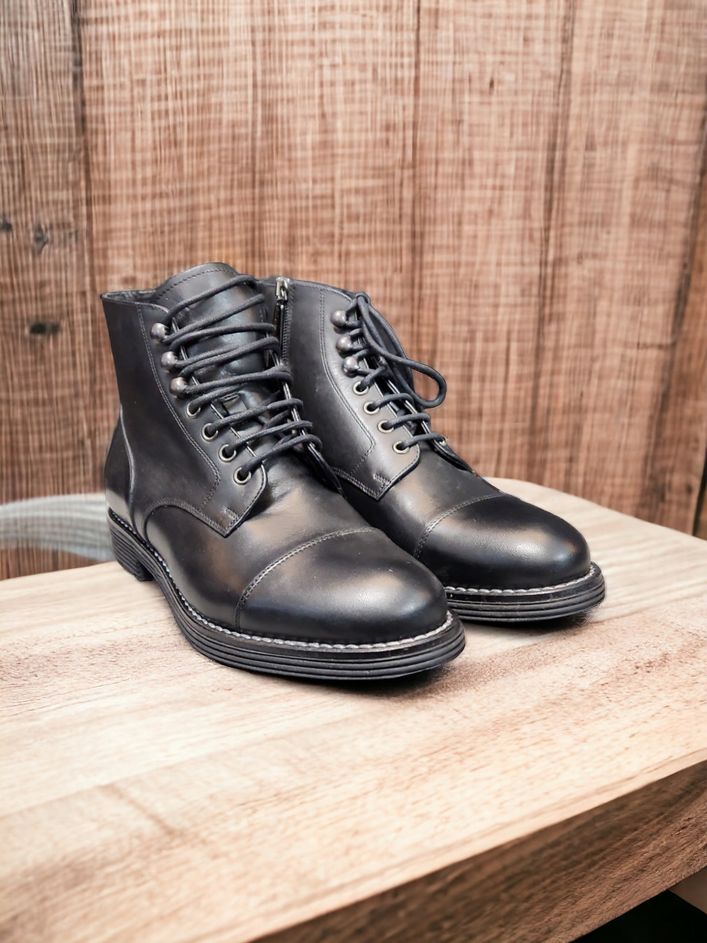 Ghete barbati negru din piele naturala