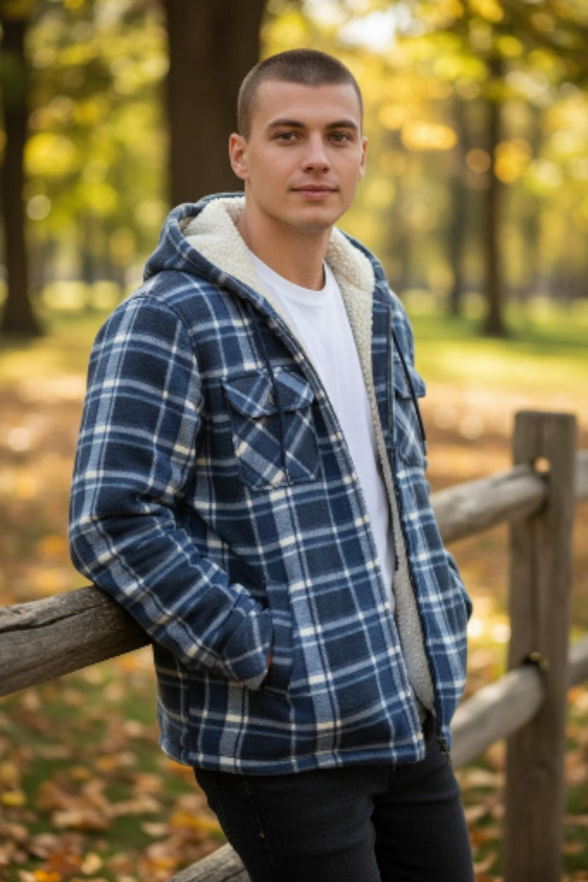 Jacheta-camasa in carouri cu captuseala din blana  sintetica