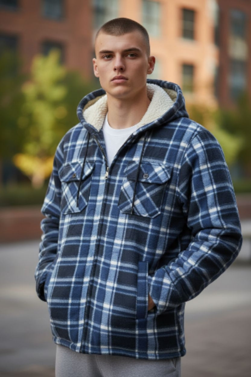 Jacheta-camasa in carouri cu captuseala din blana  sintetica