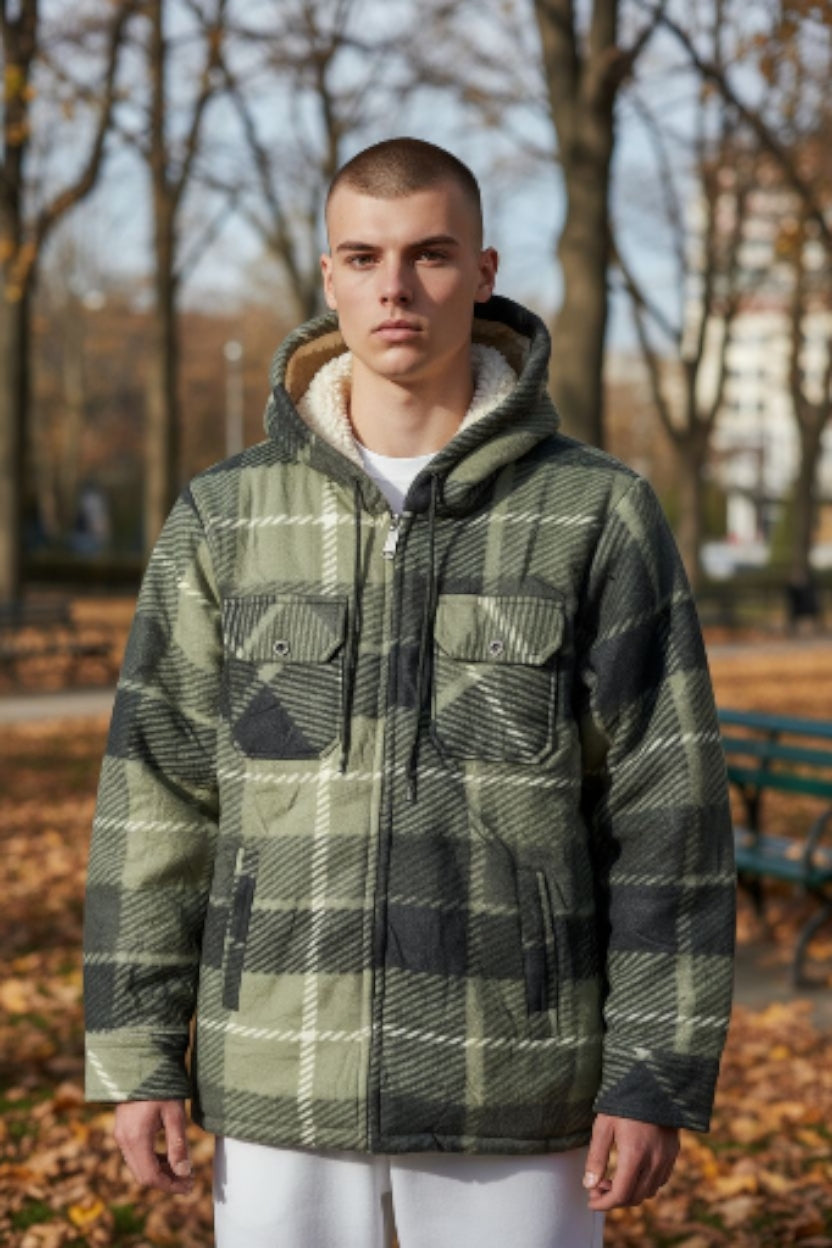 Jacheta-camasa in carouri cu captuseala din blana  sintetica