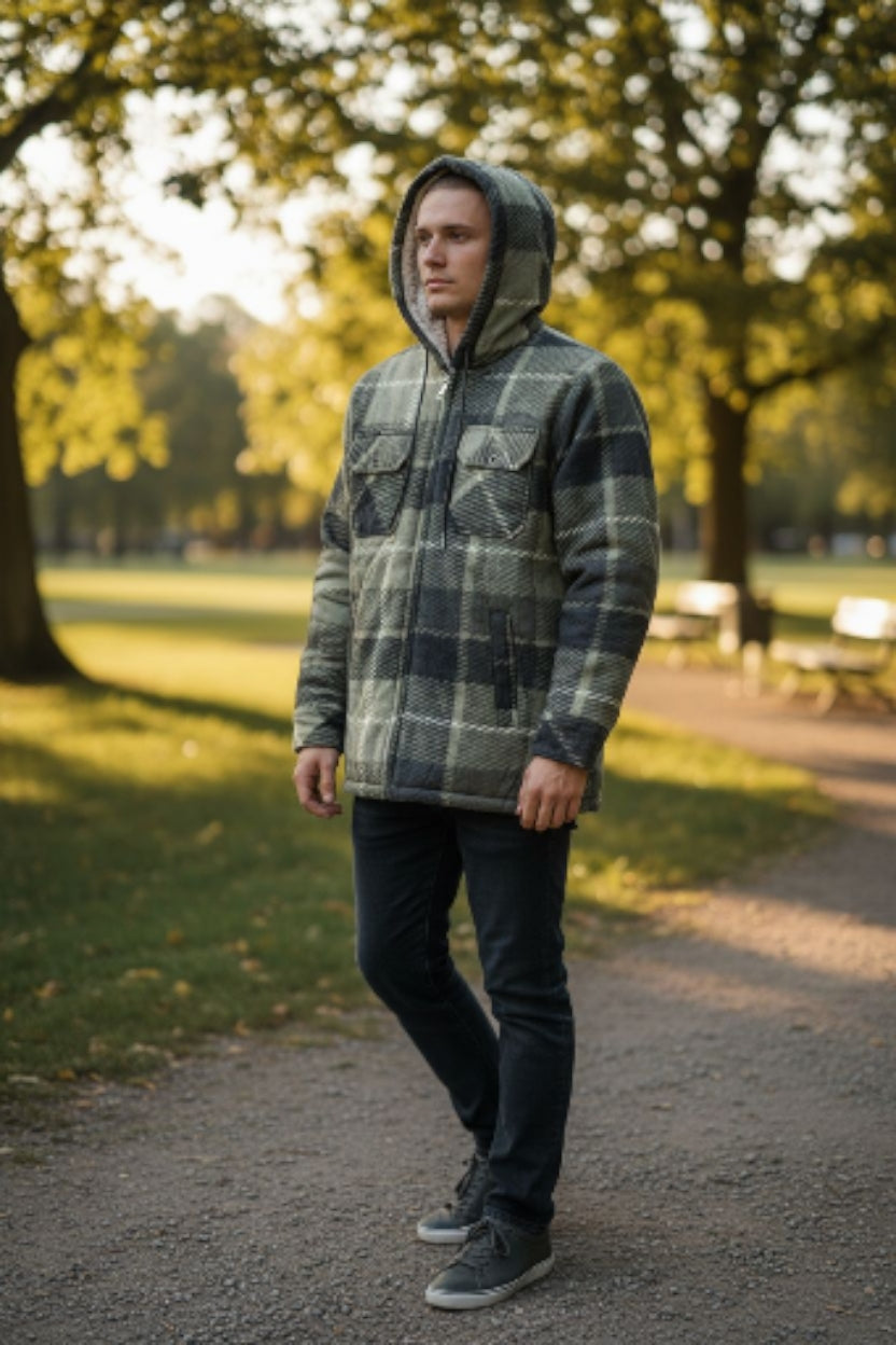 Jacheta-camasa in carouri cu captuseala din blana  sintetica