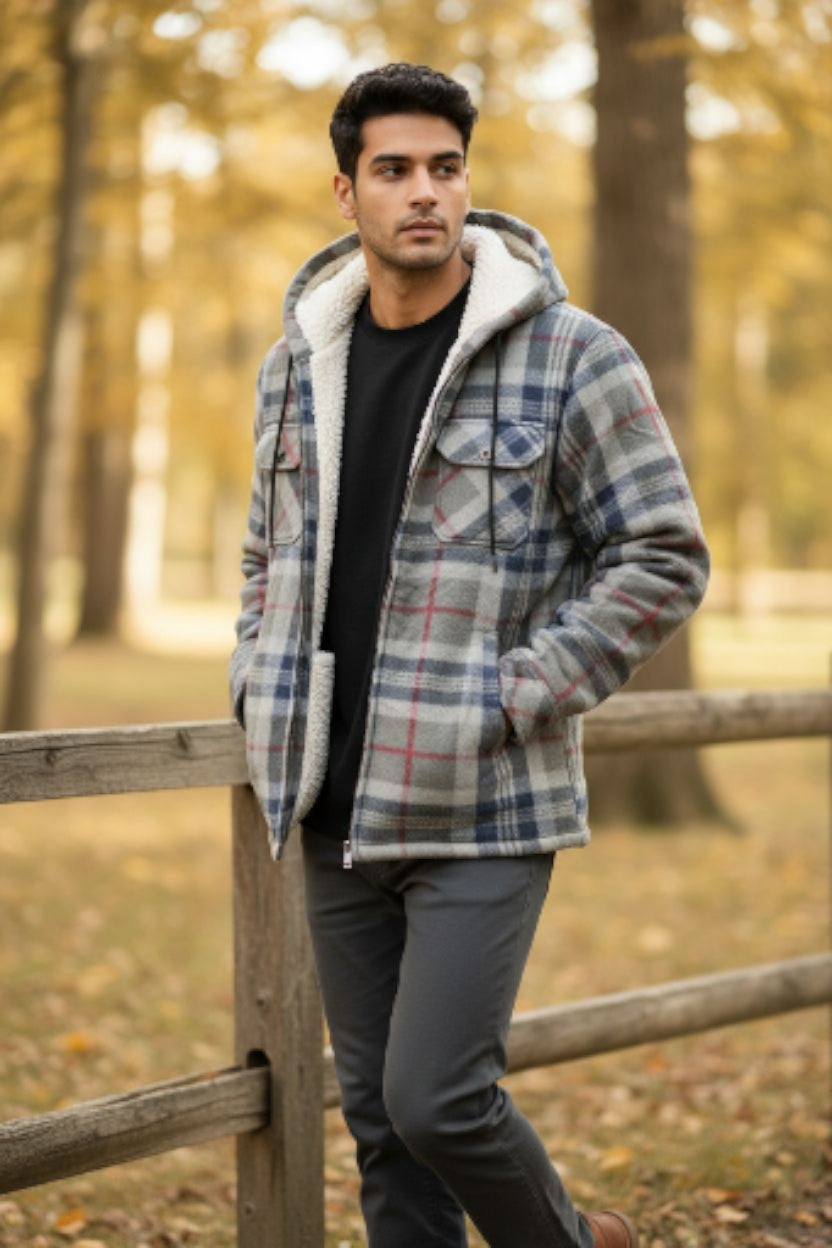 Jacheta-camasa in carouri cu captuseala din blana  sintetica