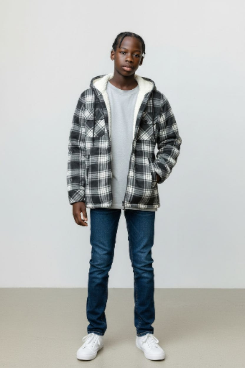 Jacheta-camasa in carouri cu captuseala din blana  sintetica