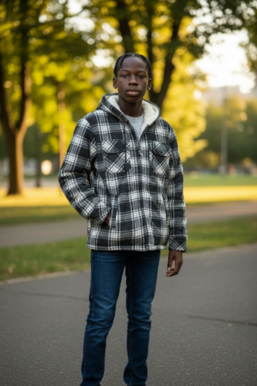 Jacheta-camasa in carouri cu captuseala din blana  sintetica