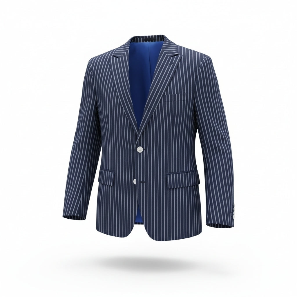 Costum Barbati Albastru regal cu dunga alba