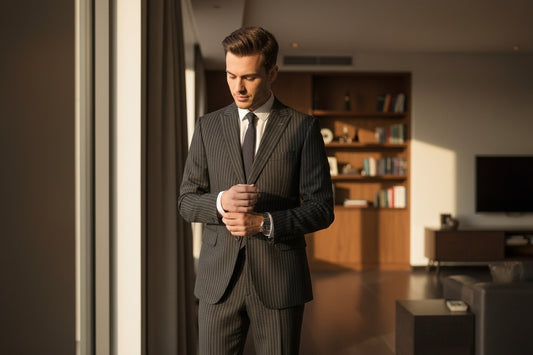 COSTUM BARBATI Negru cu dungi albe inguste