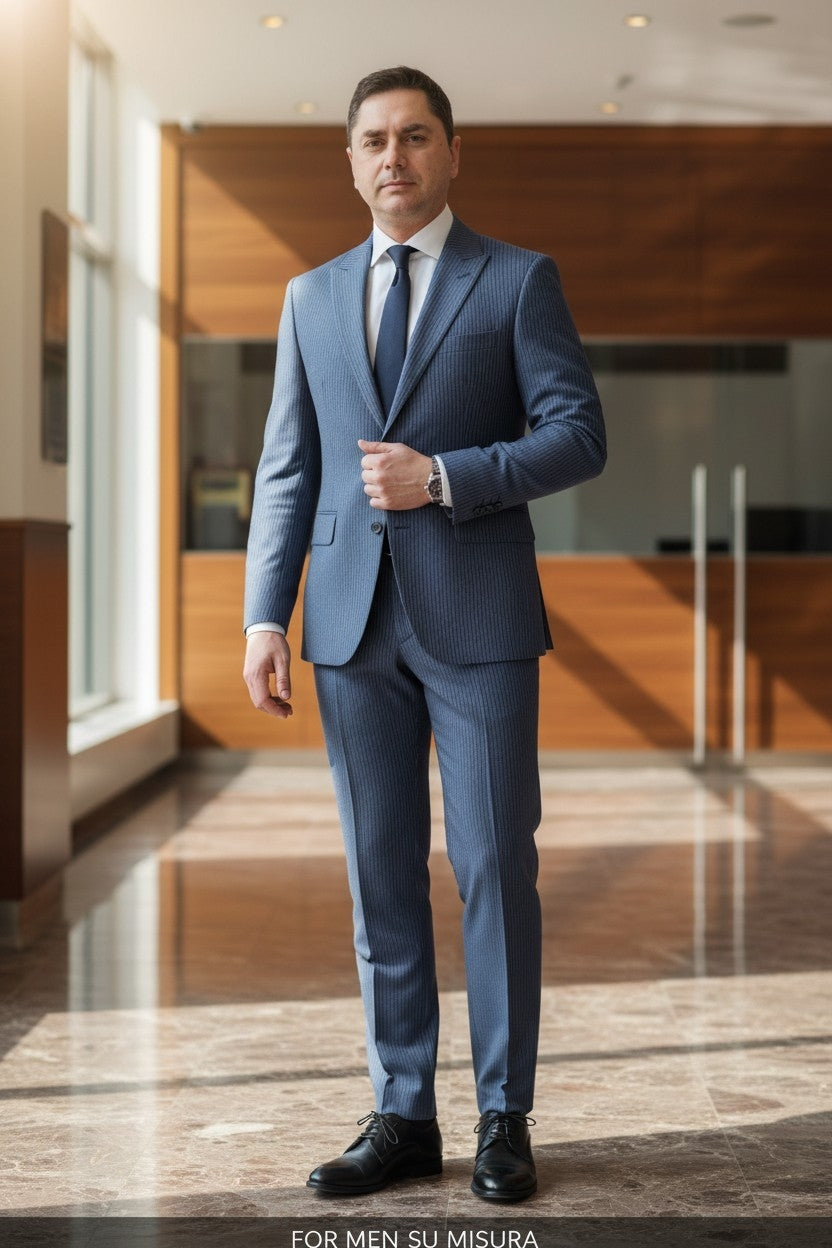 COSTUM BARBATI Albastru cu dungi