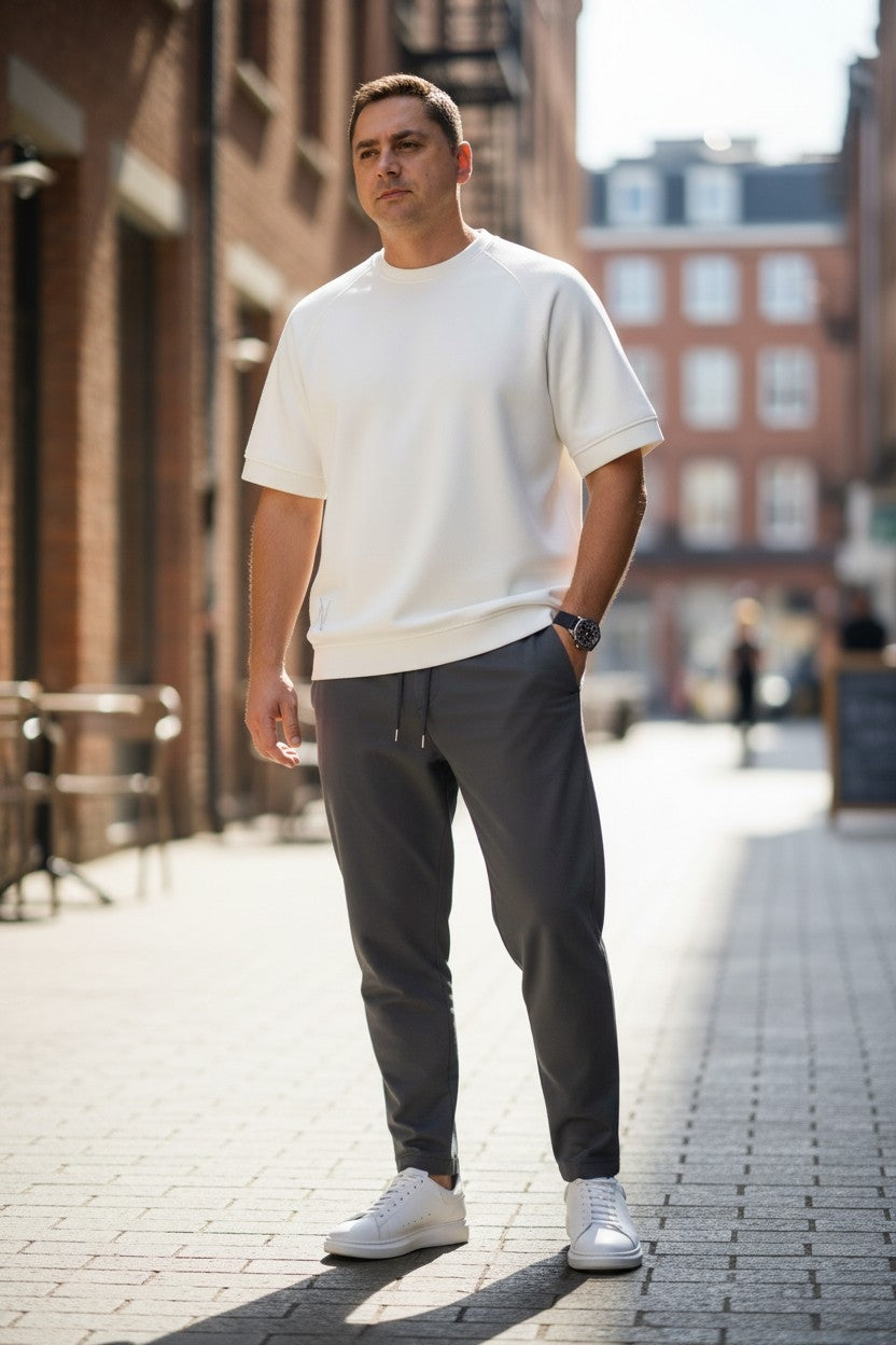 Tricou barbati alb-crem oversized