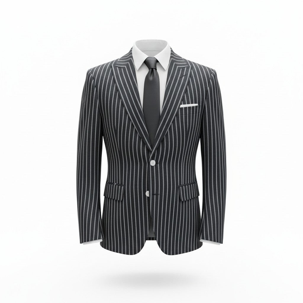 COSTUM BARBATI negru cu dunga alba lata