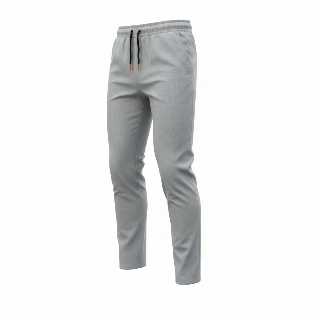 Pantalon gri deschis cu siret in talie