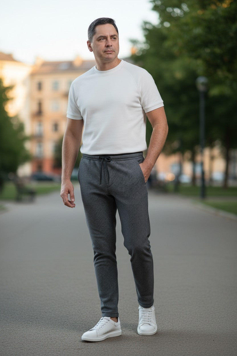 Pantaloni Negri Casual cu siret in talie