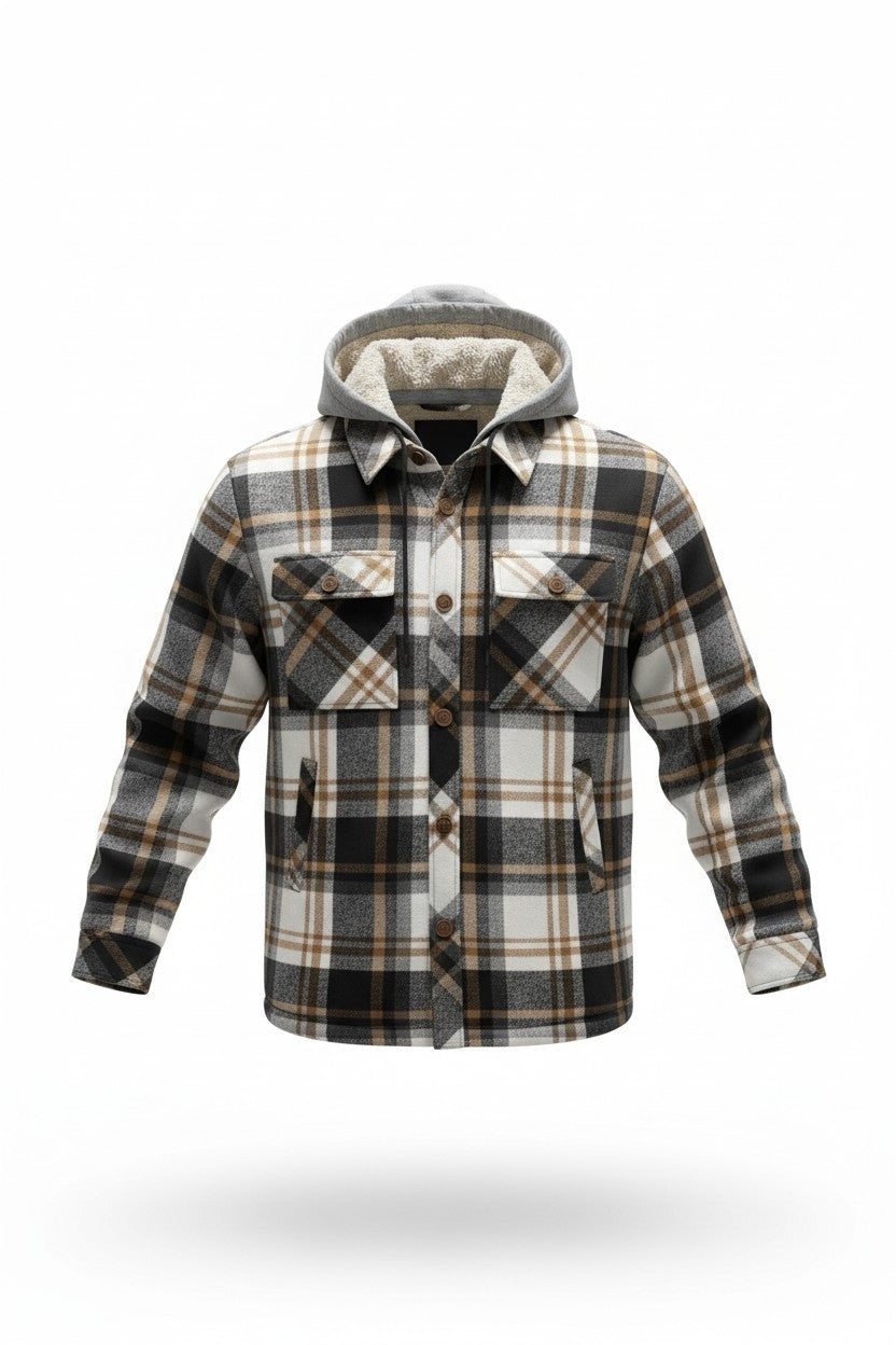 Jacheta-camasa in carouri cu captuseala din blana sintetica