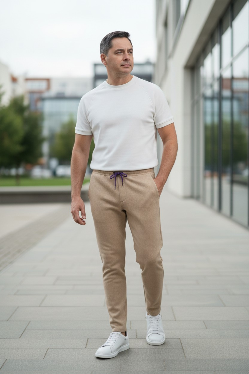 Pantaloni crem cu siret in talie