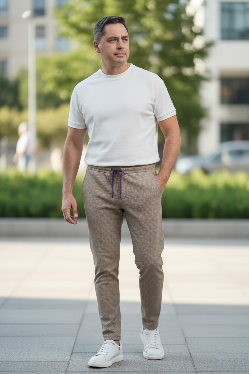 Pantaloni crem cu siret in talie