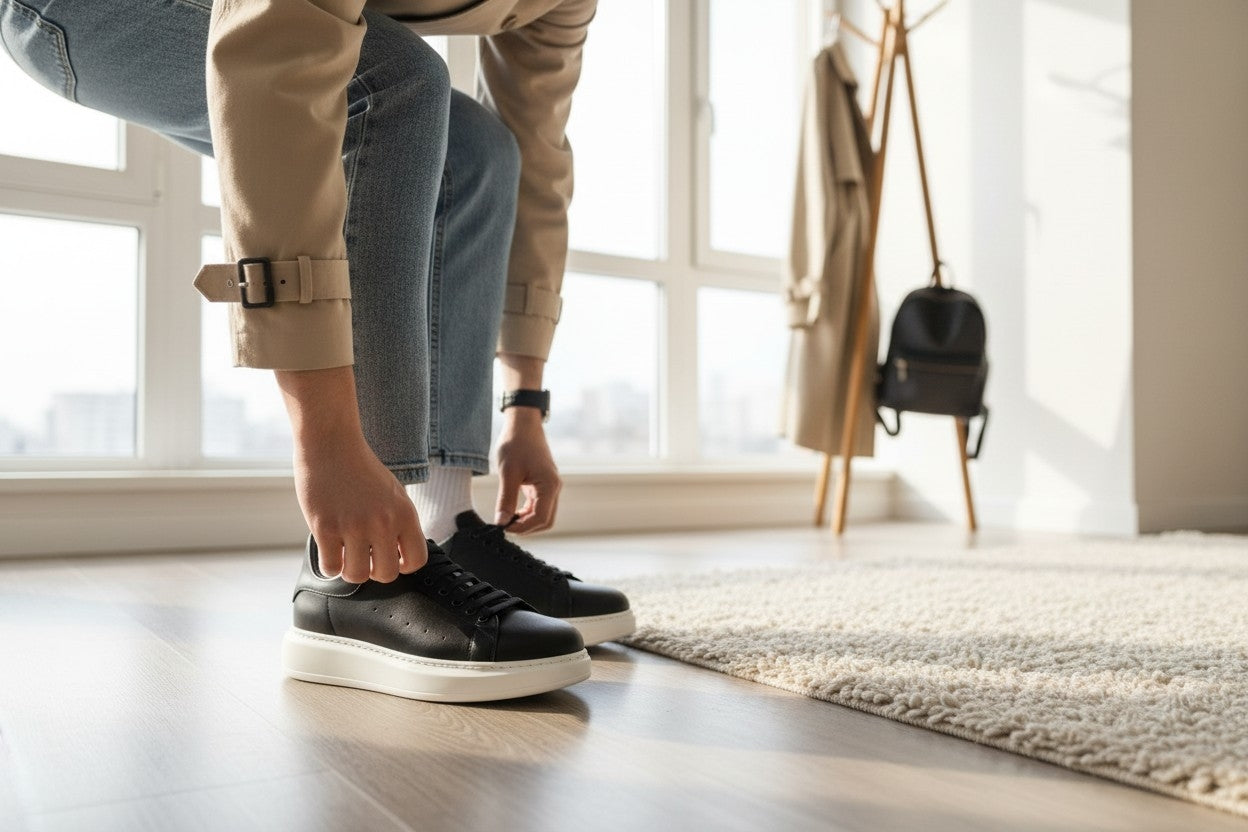 SNEAKERS Negru Din Piele cu talpa alba