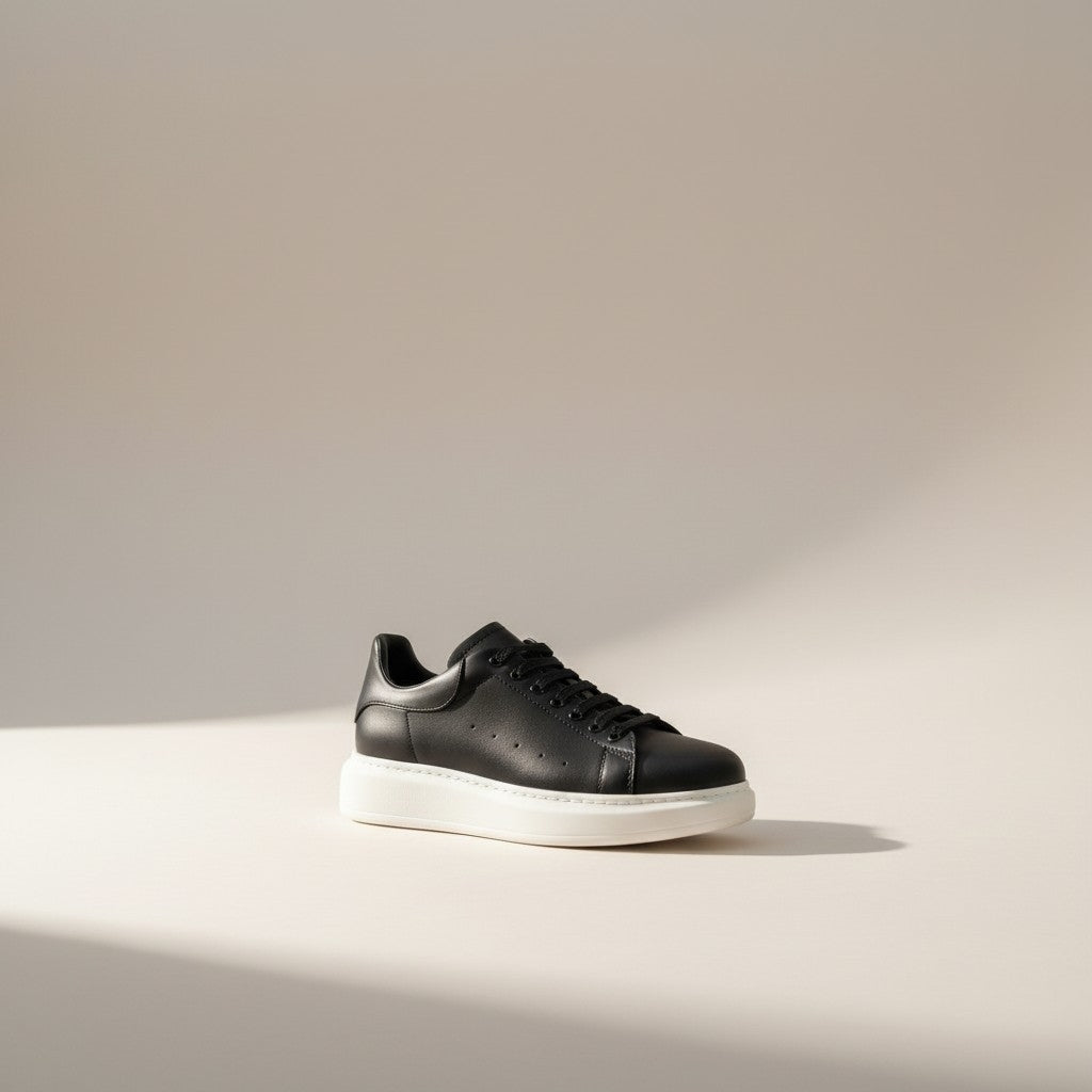 SNEAKERS Negru Din Piele cu talpa alba