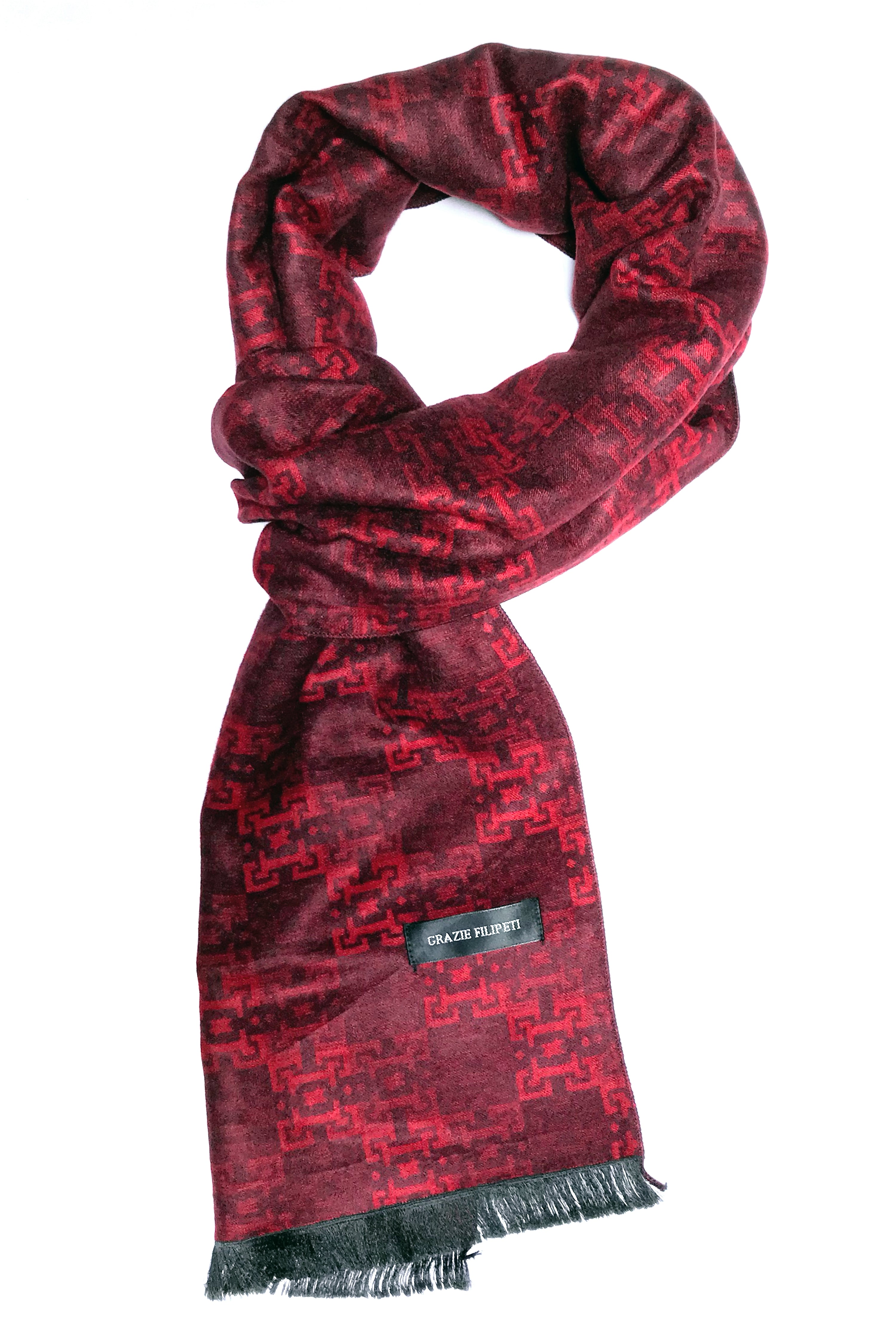 ESARFA DIN CASMIR CU MODELE IN NUANTE DE ROSU-BORDO