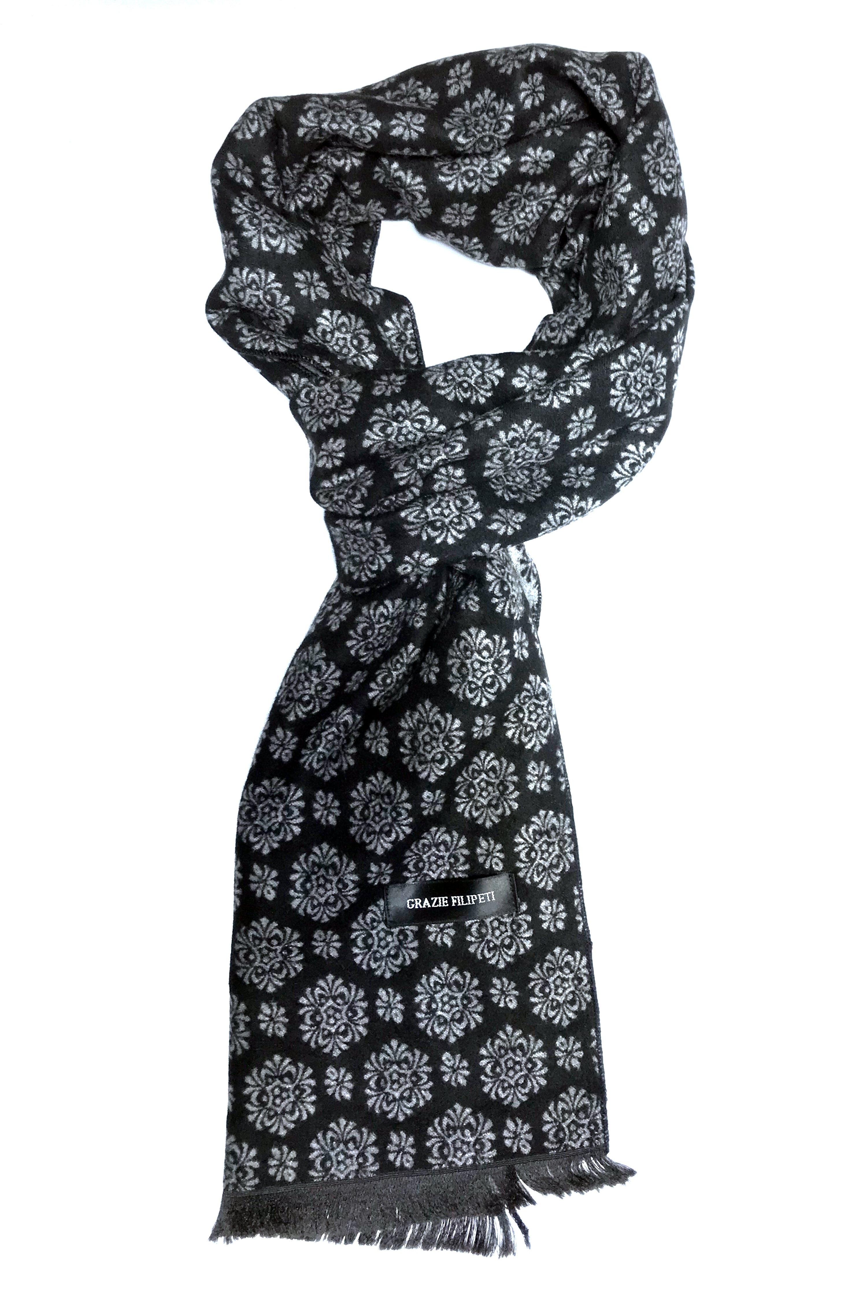 ESARFA DIN CASMIR NEAGRA CU MODELE GRI